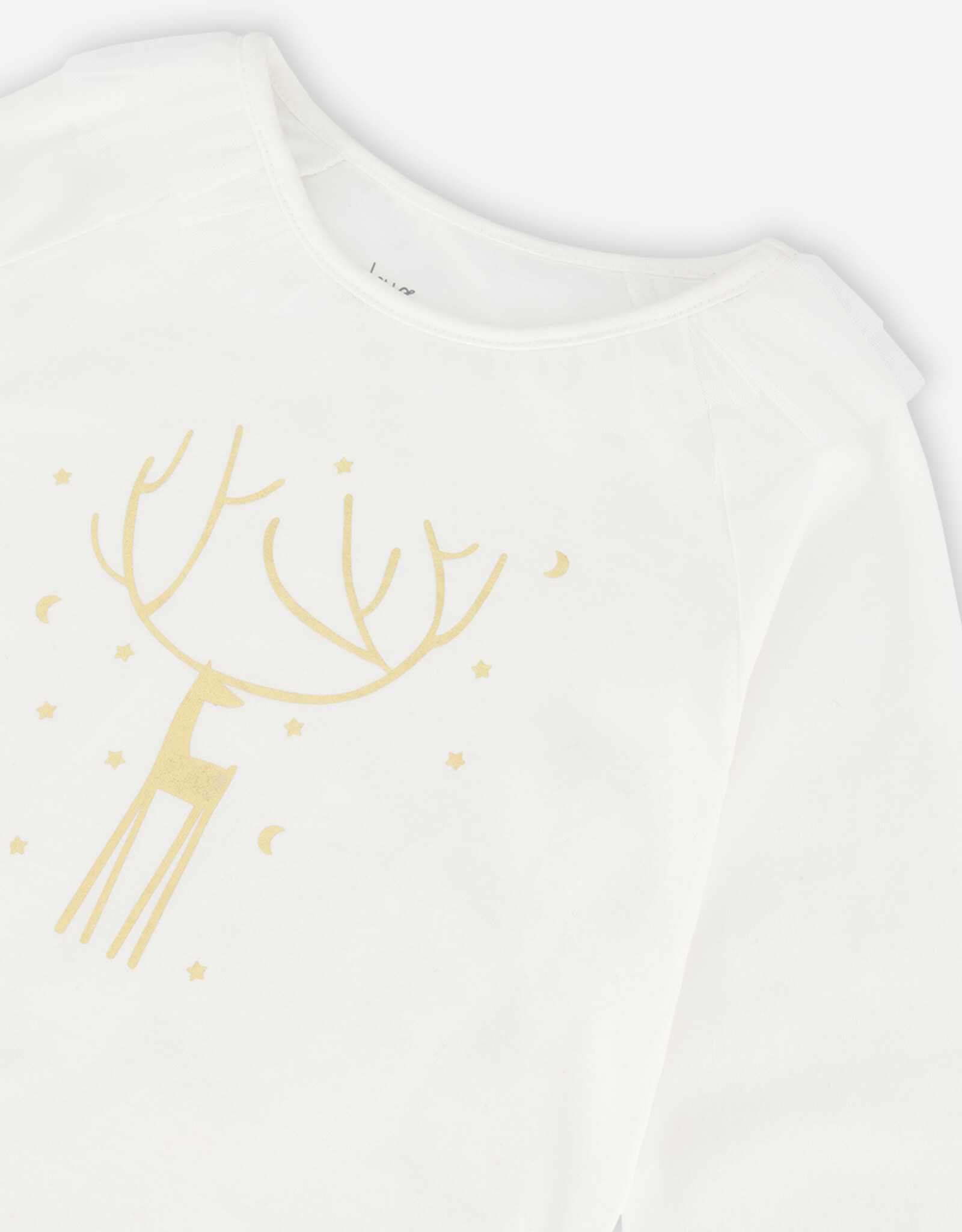 Deux Par Deux Off White Long Sleeve Top With Frills & Print