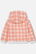 Deux Par Deux Plaid Terra Cotta Plush Full Zip Hooded Jacket With Pockets