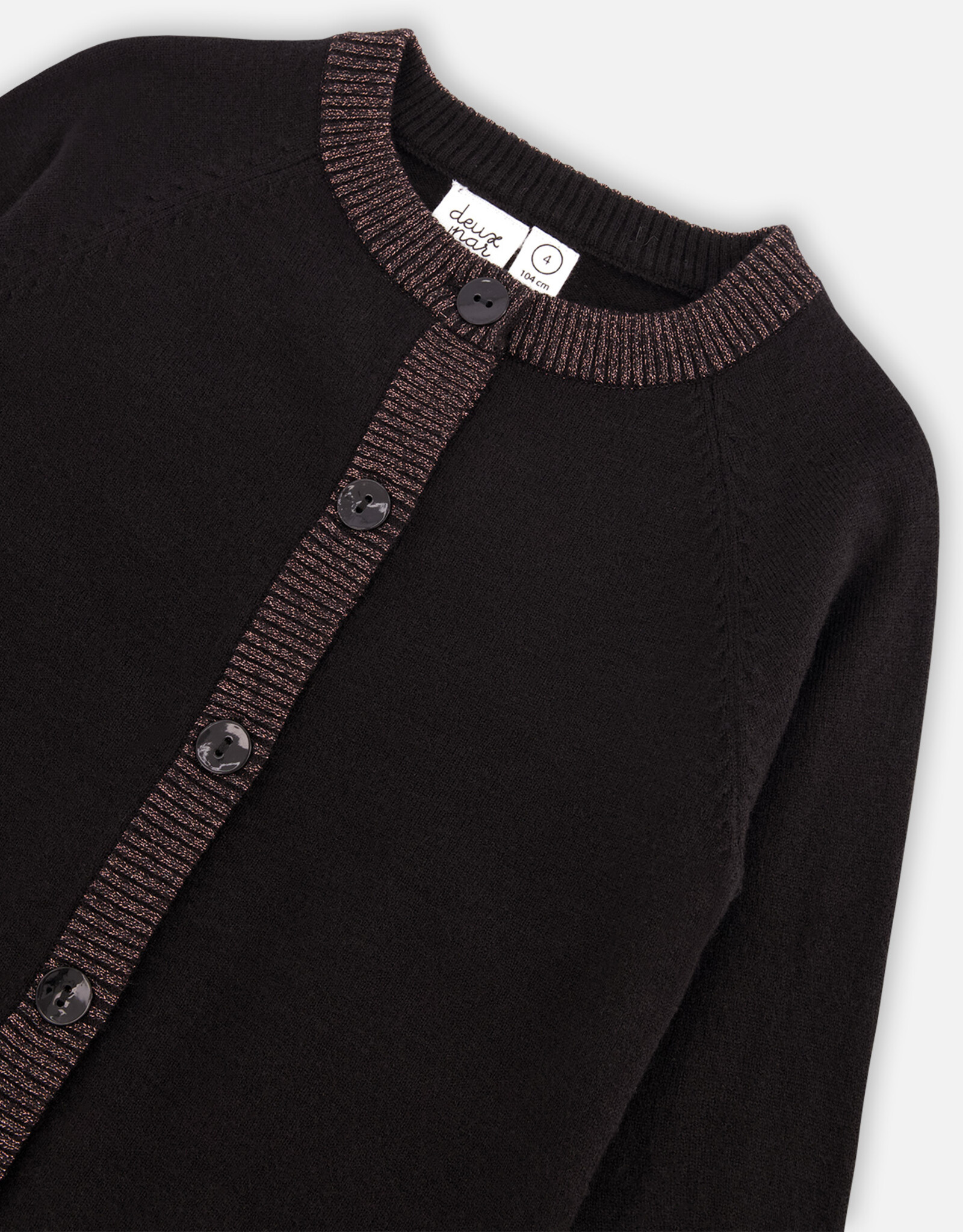 Deux Par Deux Anthracite Knitted Cardigan with Lurex Rib