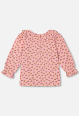 Deux Par Deux Little Pink Flowers Blouse with Ruffle Collar