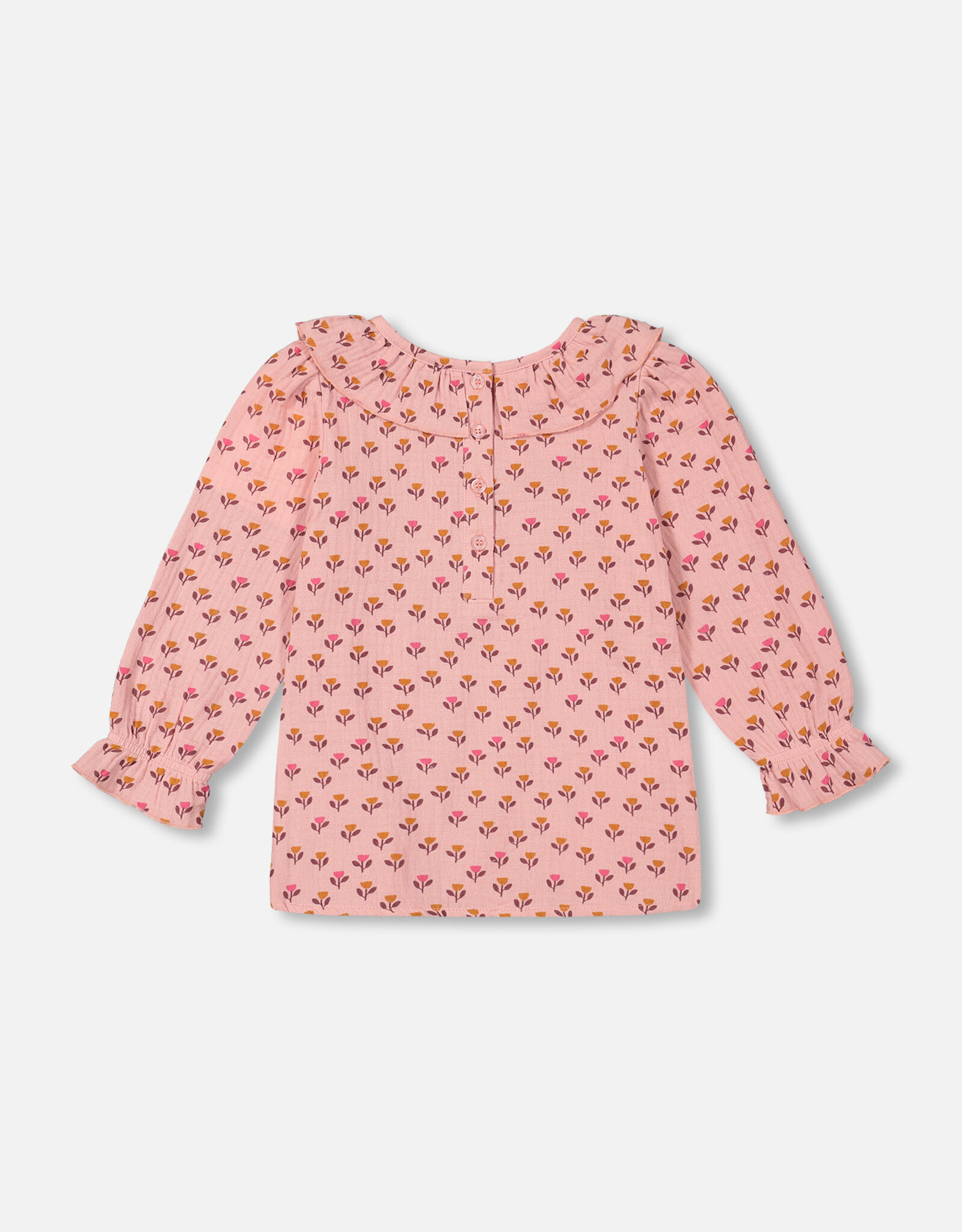 Deux Par Deux Little Pink Flowers Blouse with Ruffle Collar