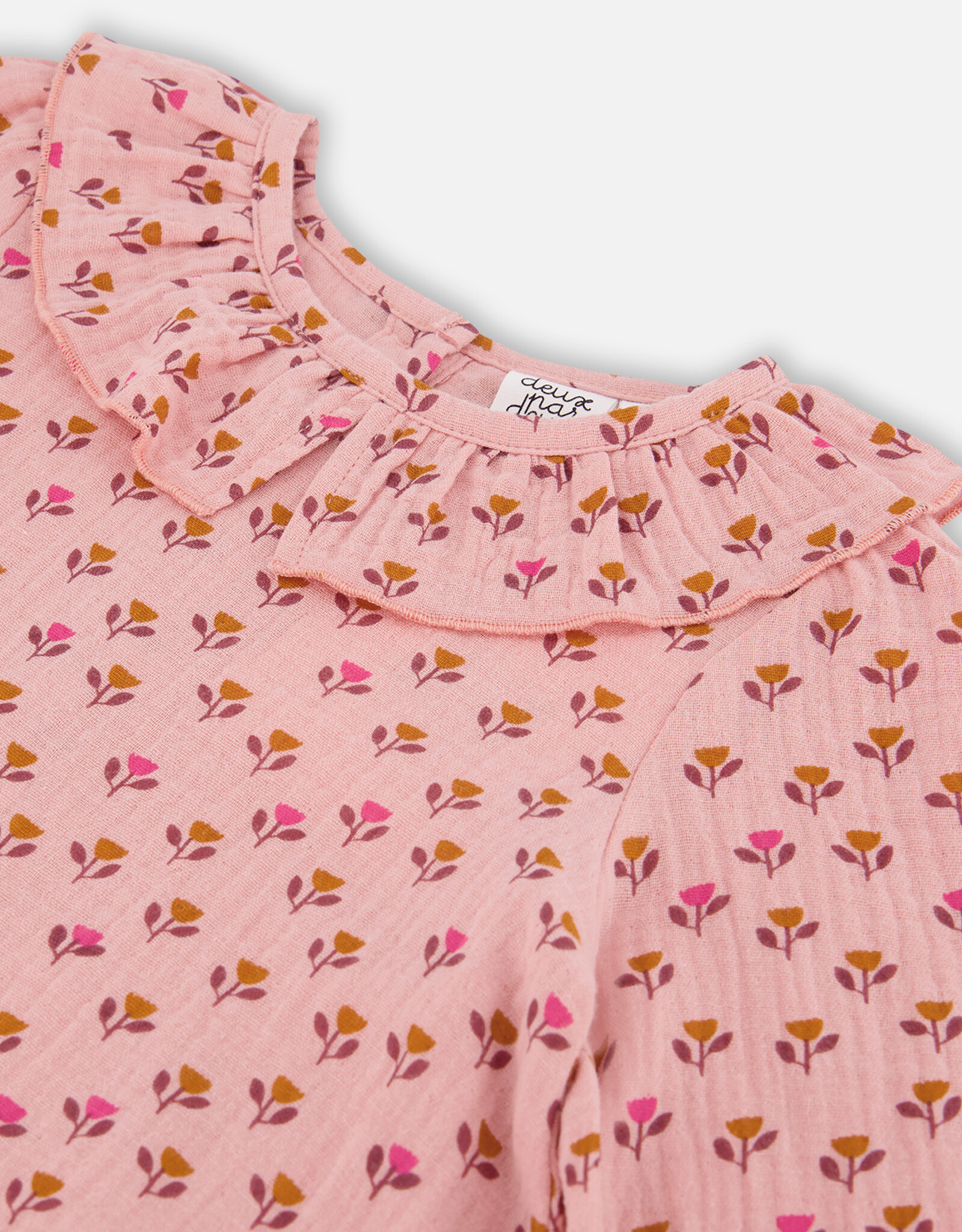 Deux Par Deux Little Pink Flowers Blouse with Ruffle Collar