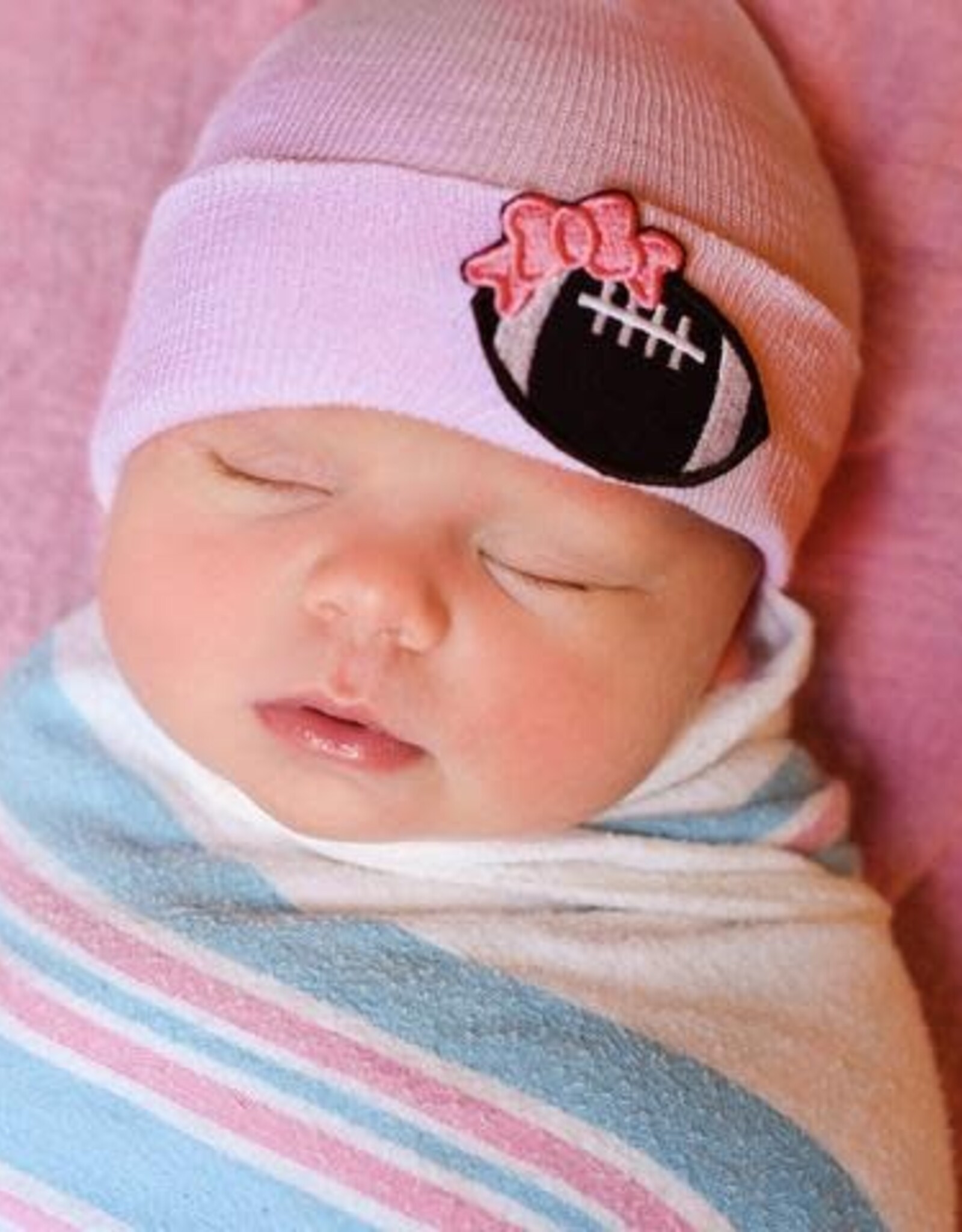 ilybean Nursery Beanie - Pink Football Bow