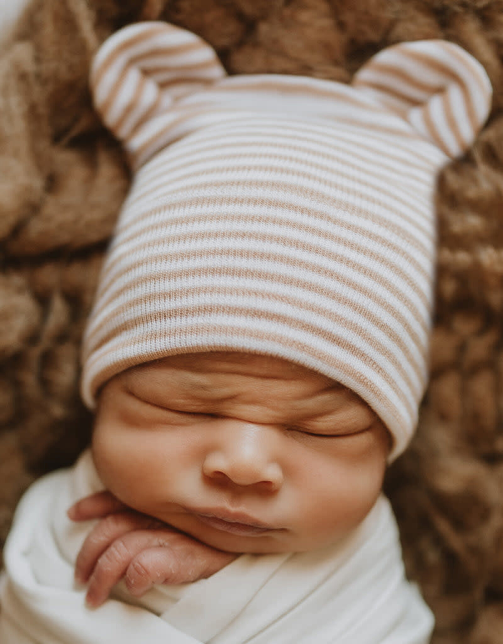 ilybean Nursery Beanie - Striped Tan Bear