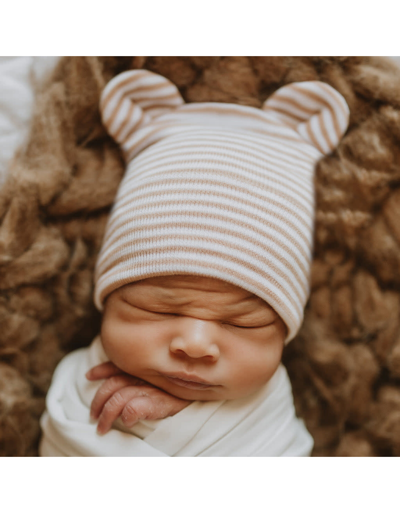 ilybean Nursery Beanie - Striped Tan Bear