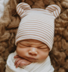 ilybean Nursery Beanie - Striped Tan Bear