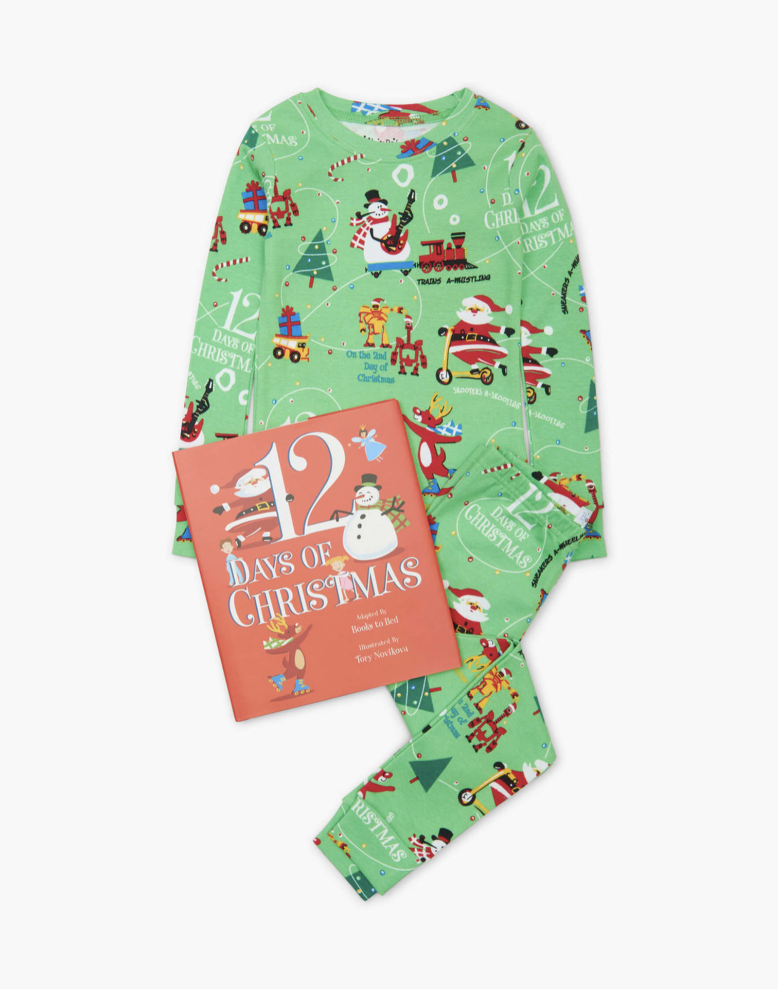 Books to Bed 12 Days of Christmas PJs and Book Set Green
