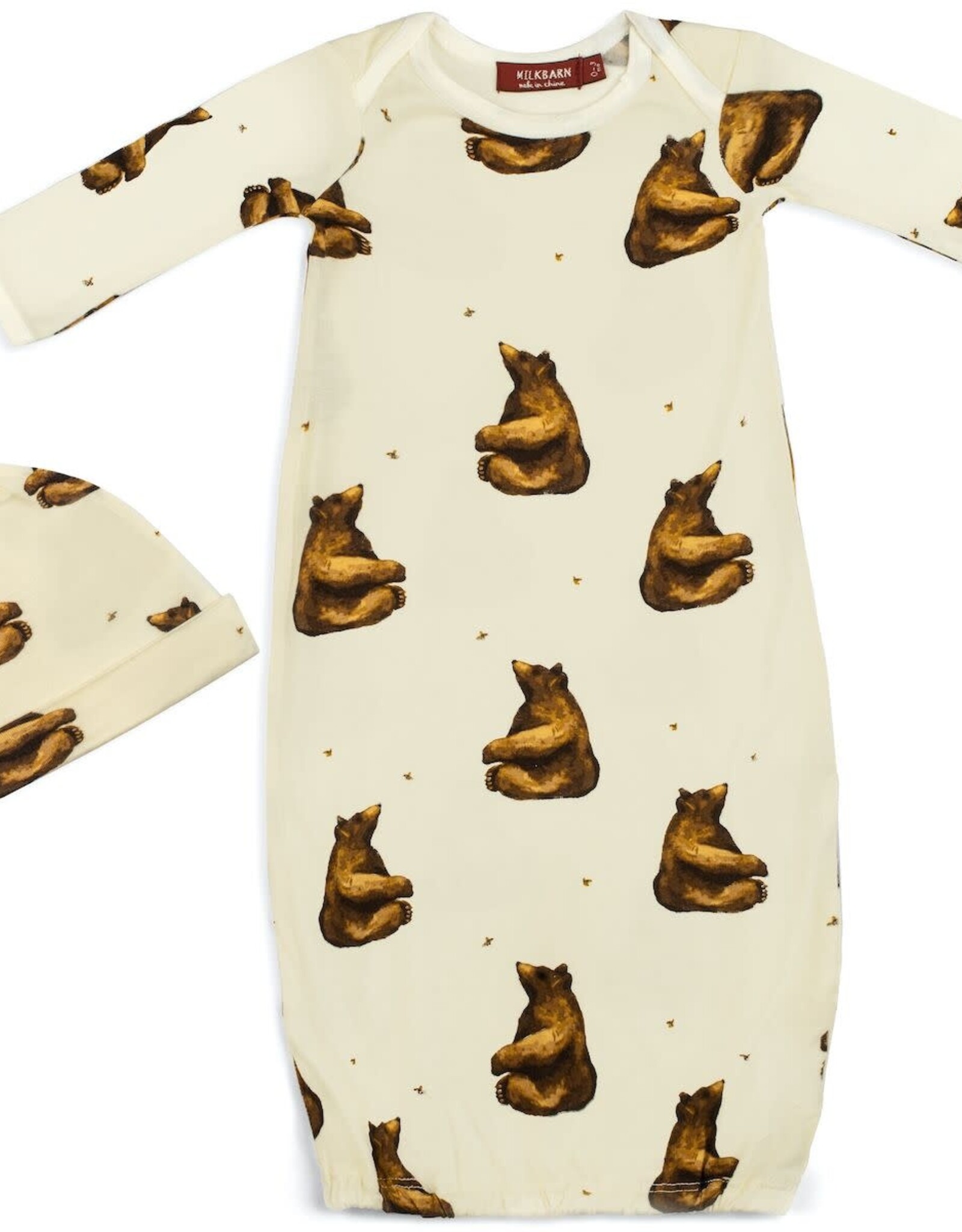 Milkbarn Honey Bear Gown & Hat Set