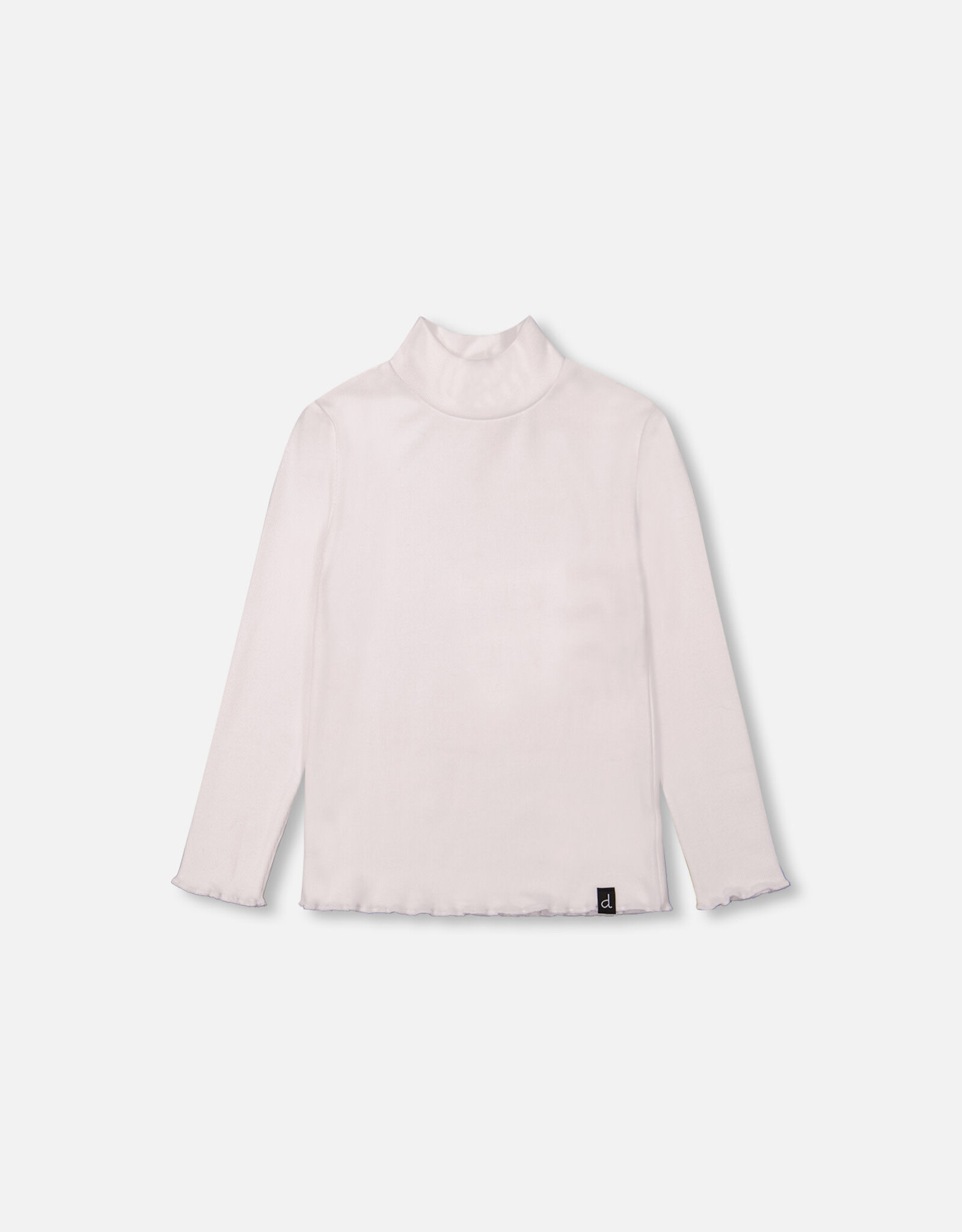 Deux Par Deux White Rib Mock Neck Long Sleeve