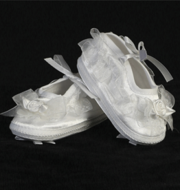 Lito Girls Satin Christening Bootie with Organza Trim Lito Girls Satin Christening Bootie with Organza Trim