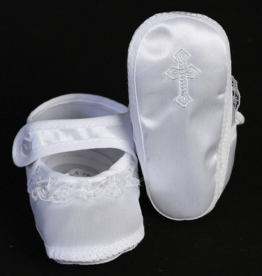 Lito Girls Satin Bootie with Lace & Embroidered Cross Lito Girls Satin Bootie with Lace & Embroidered Cross