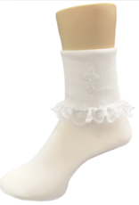 Lito Girls Christening Socks with Embroidered Cross and Lace Trim