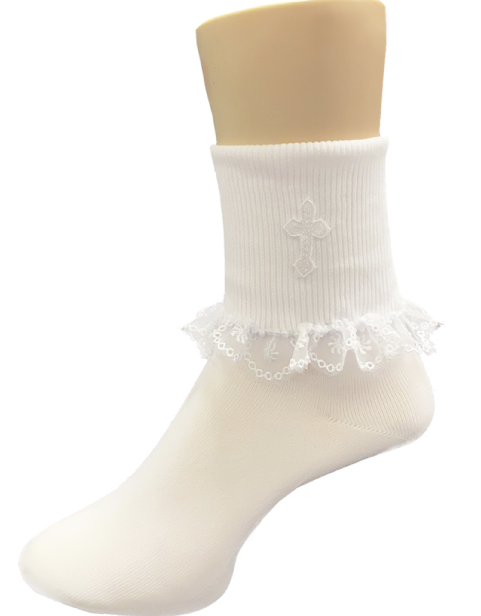 Lito Girls Christening Socks with Embroidered Cross and Lace Trim