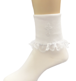 Lito Girls Christening Socks with Embroidered Cross and Lace Trim