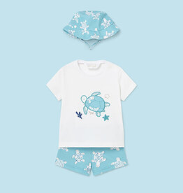 Mayoral Capri blue Bathsuit set with hat