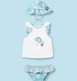 Mayoral Capri blue Girls Bathsuit set with hat