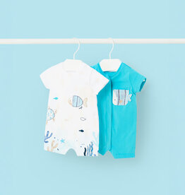 Mayoral Capri Blue Fishy Set of 2 Short Rompers