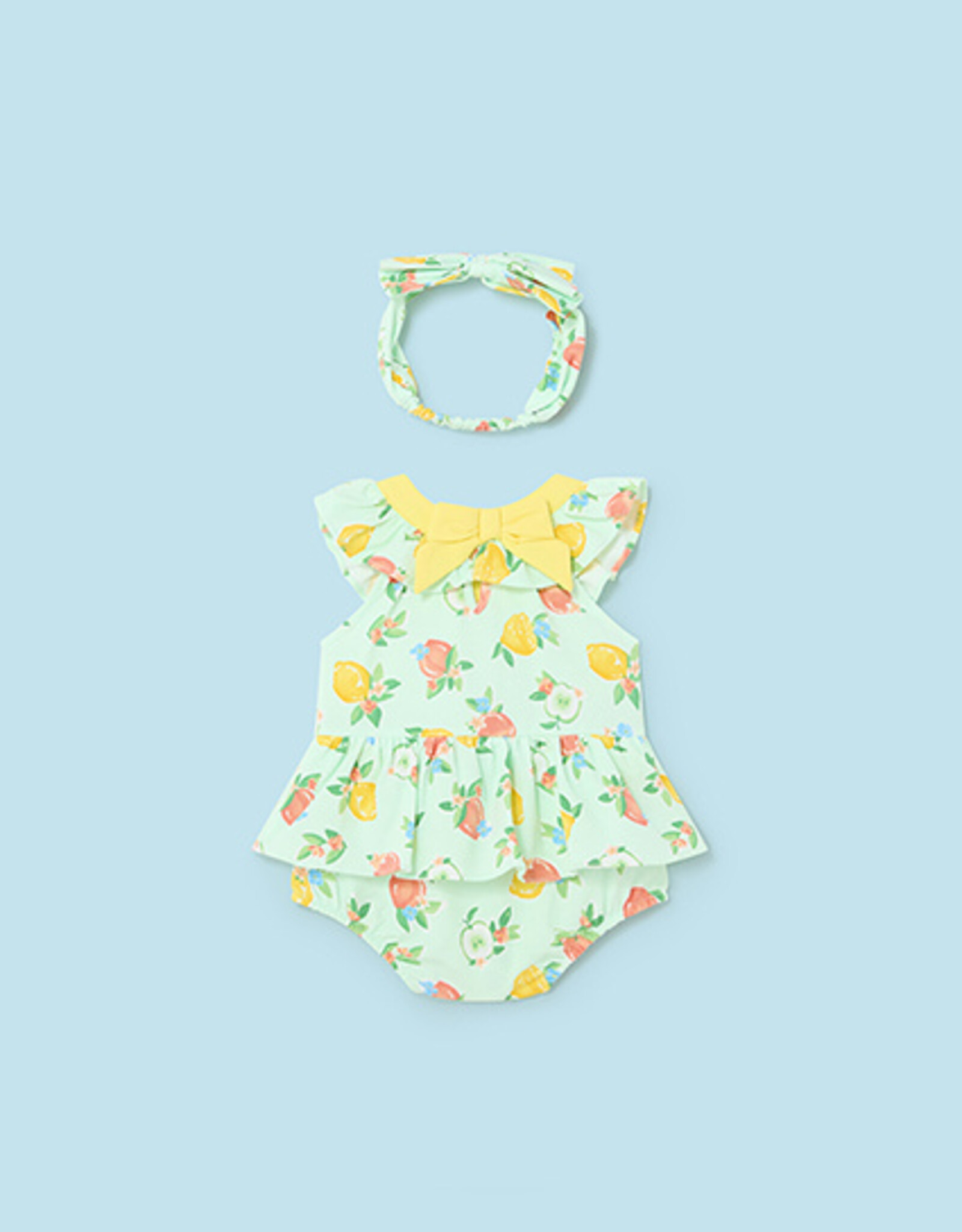 Mayoral Pear Green Lemons Romper w/Headband