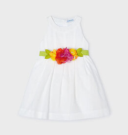 Mayoral White Dress with Floral Accent Belt
