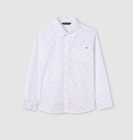 Mayoral Tween White Buttoned Long Shirt w/Pattern
