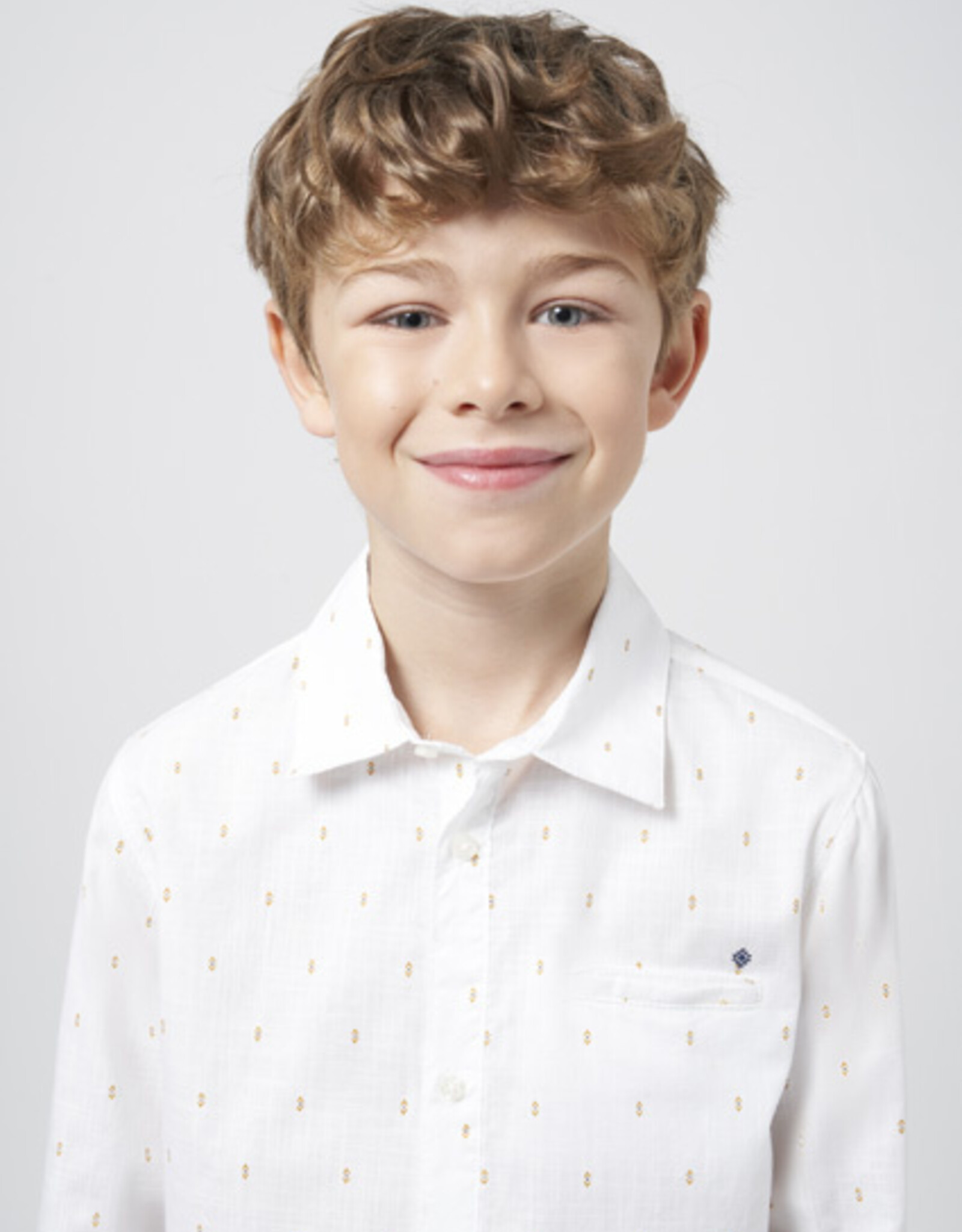 Mayoral Tween White Buttoned Long Shirt w/Pattern