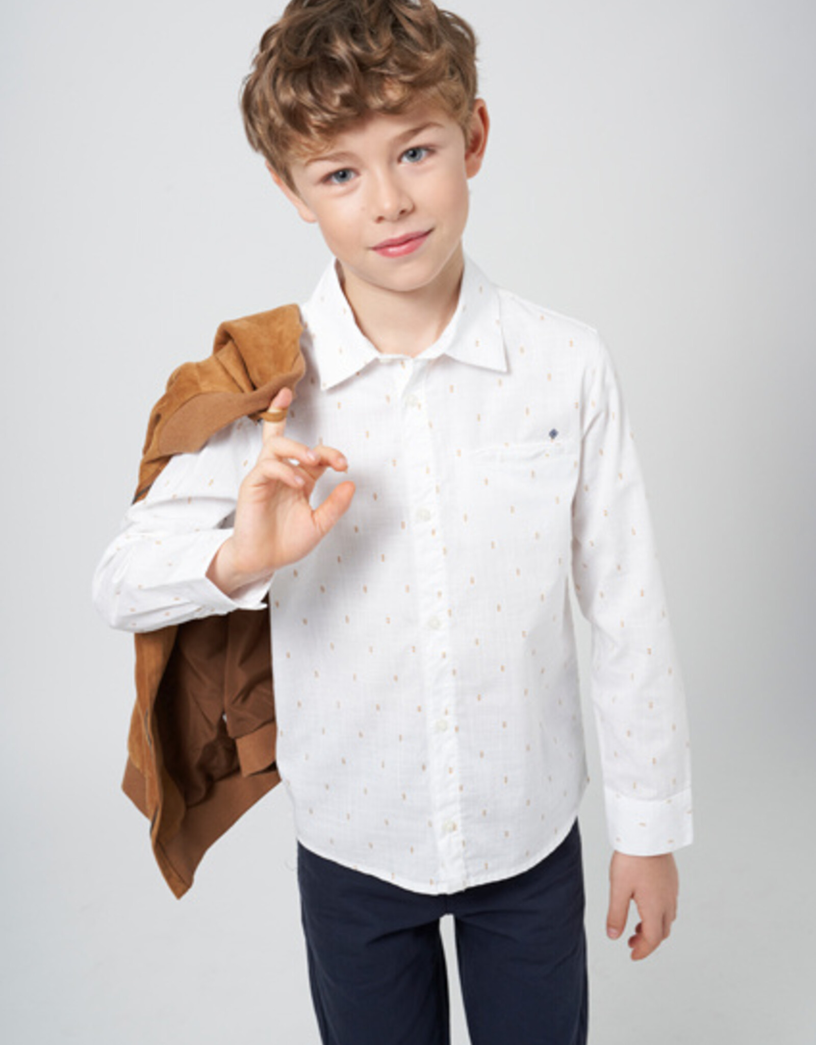 Mayoral Tween White Buttoned Long Shirt w/Pattern