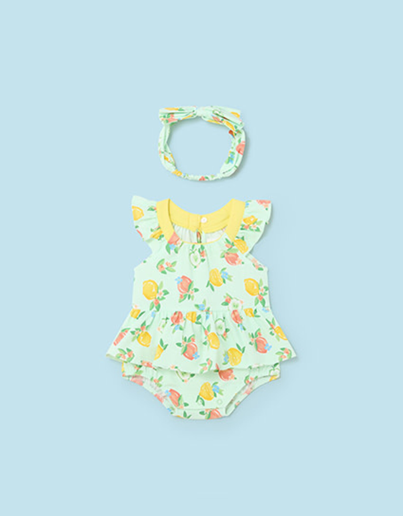 Mayoral Pear Green Lemons Romper w/Headband