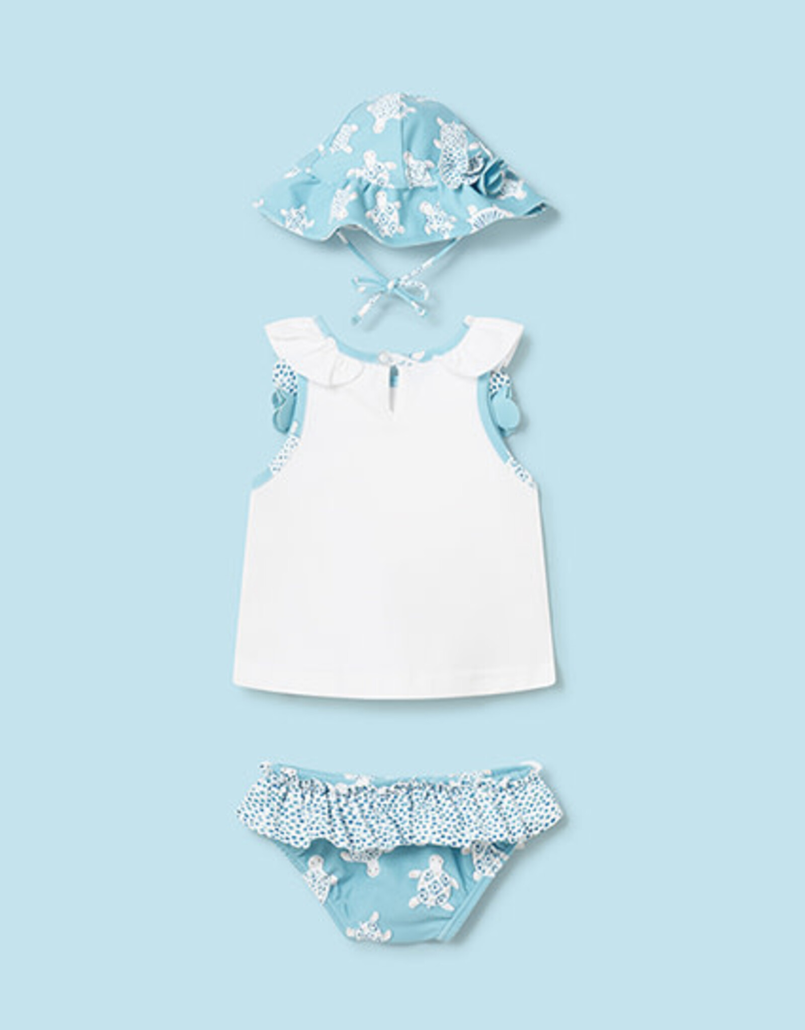 Mayoral Capri blue Girls Bathsuit set with hat