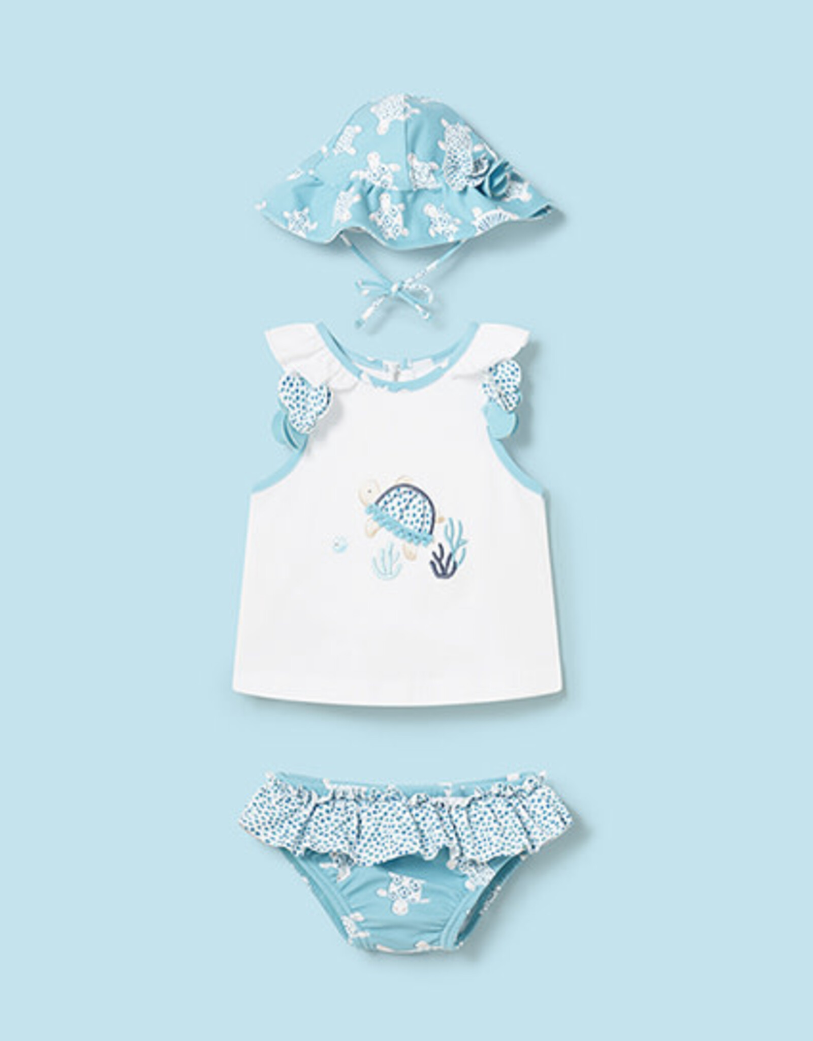 Mayoral Capri blue Girls Bathsuit set with hat