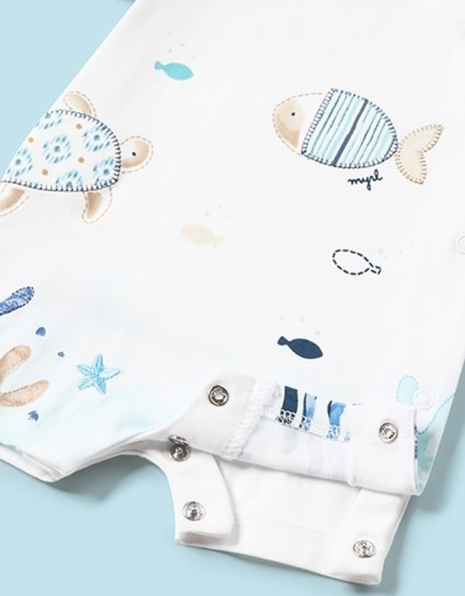 Mayoral Capri Blue Fishy Set of 2 Short Rompers