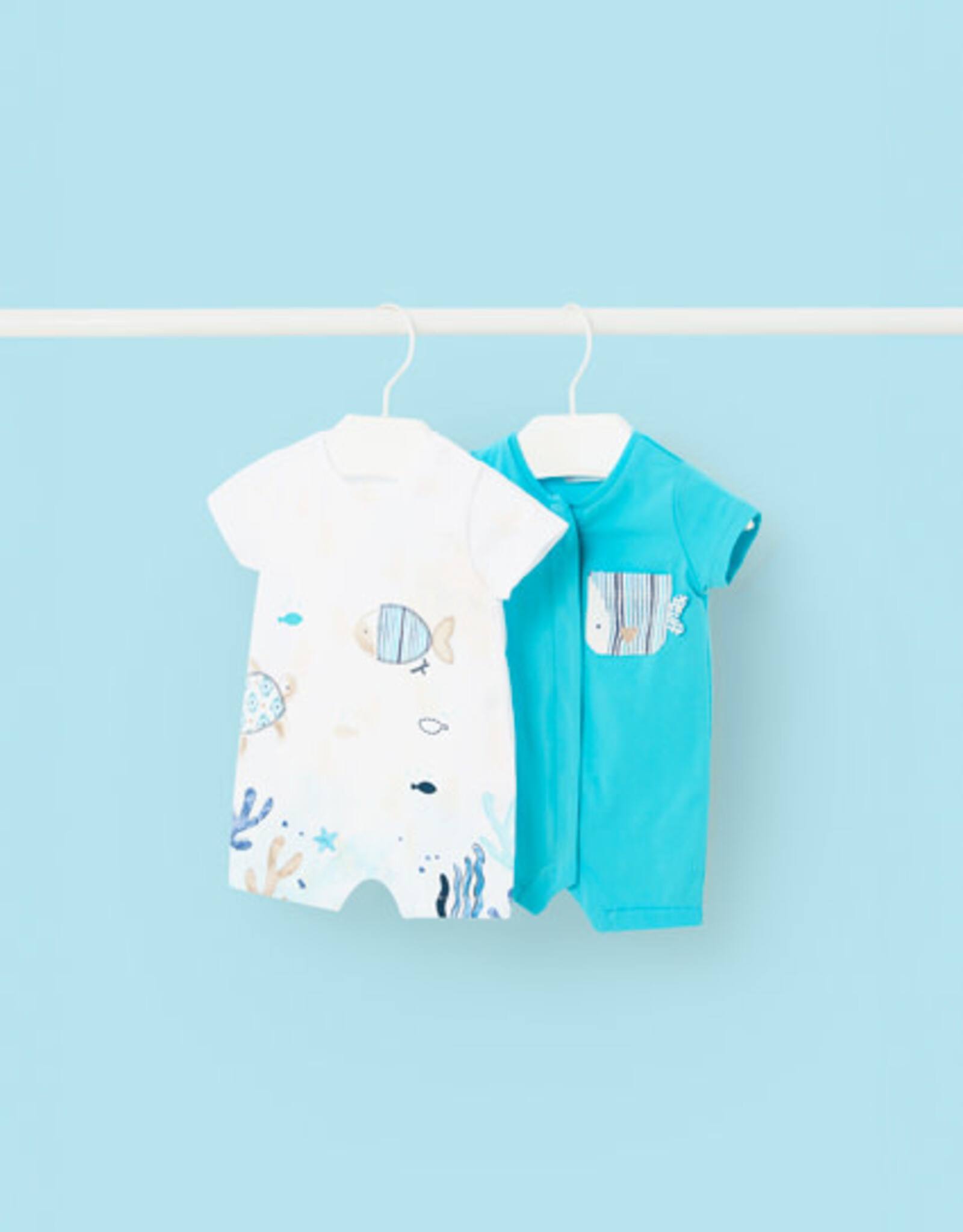 Mayoral Capri Blue Fishy Set of 2 Short Rompers