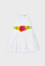 Mayoral White Dress with Floral Accent Belt