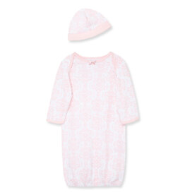 Little Me Damask Scroll Sleeper Gown And Hat 0/3M