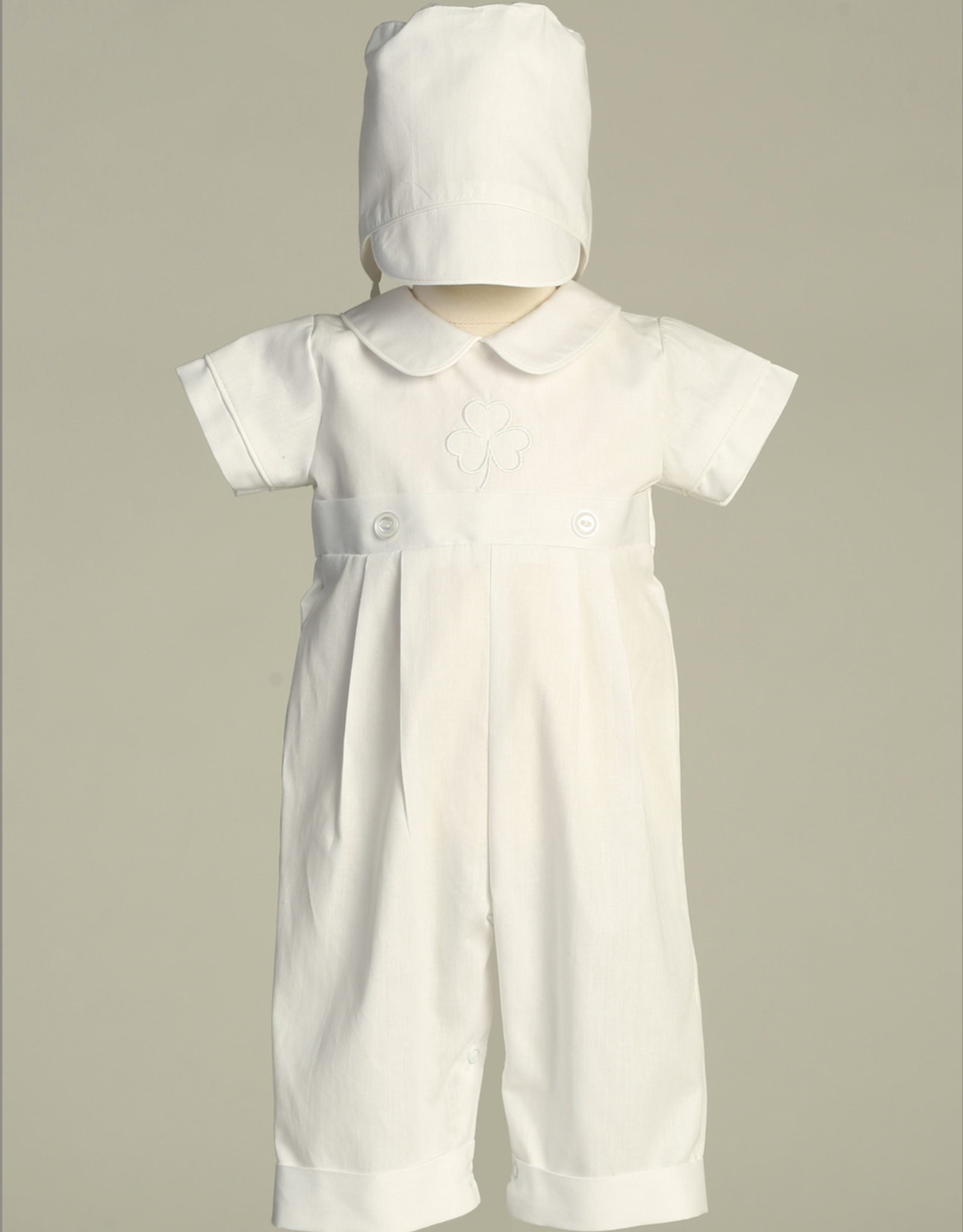 Lito Patrick Long Romper with Embroidered Shamrock