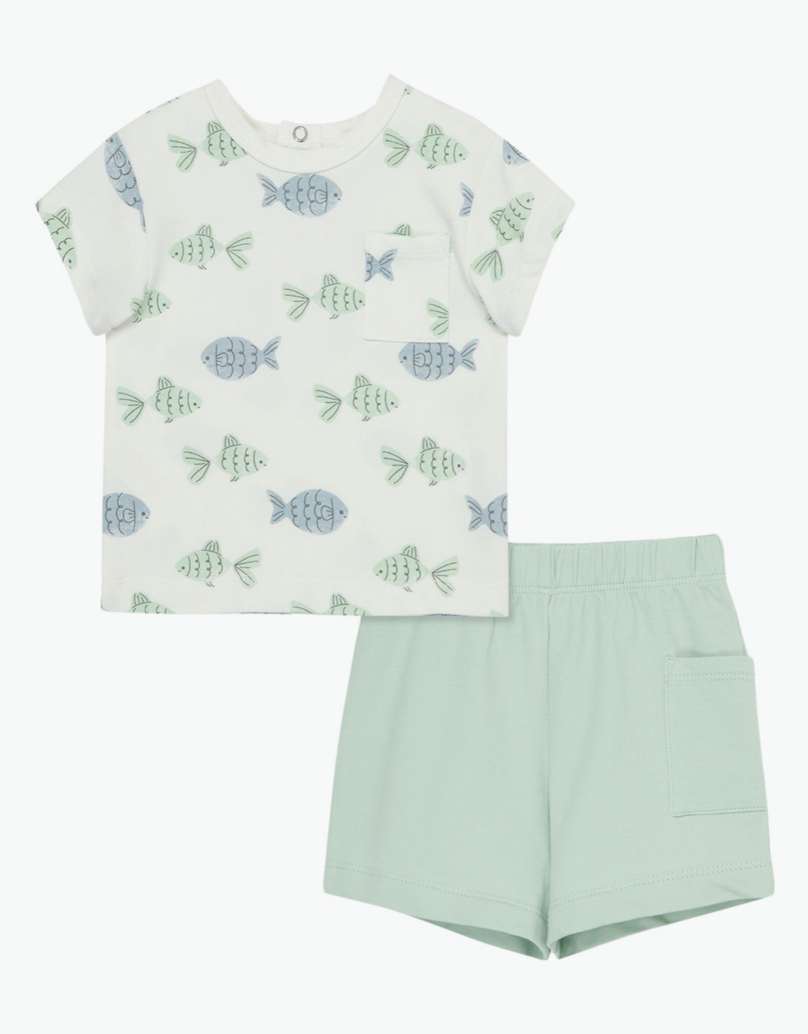 Little Me Little Fish Print Organic Cotton Shirt & Shorts Set