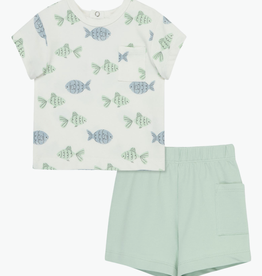 Little Me Little Fish Print Organic Cotton Shirt & Shorts Set