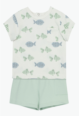 Little Me Little Fish Print Organic Cotton Shirt & Shorts Set