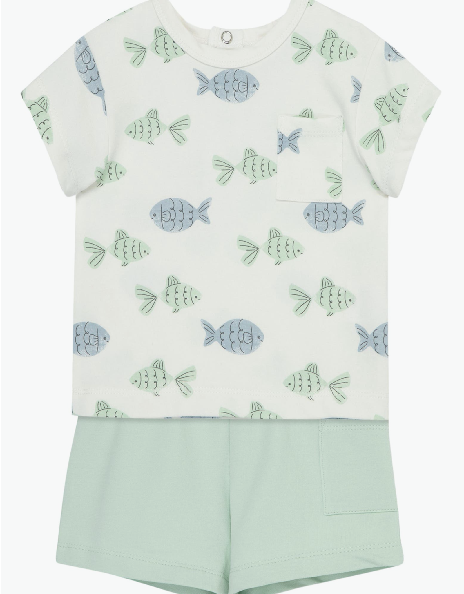 Little Me Little Fish Print Organic Cotton Shirt & Shorts Set