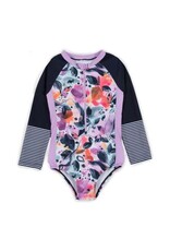 Noruk Pastel Lilac Leaves Long Sleeve One-piece Rashguard Swimsuit
