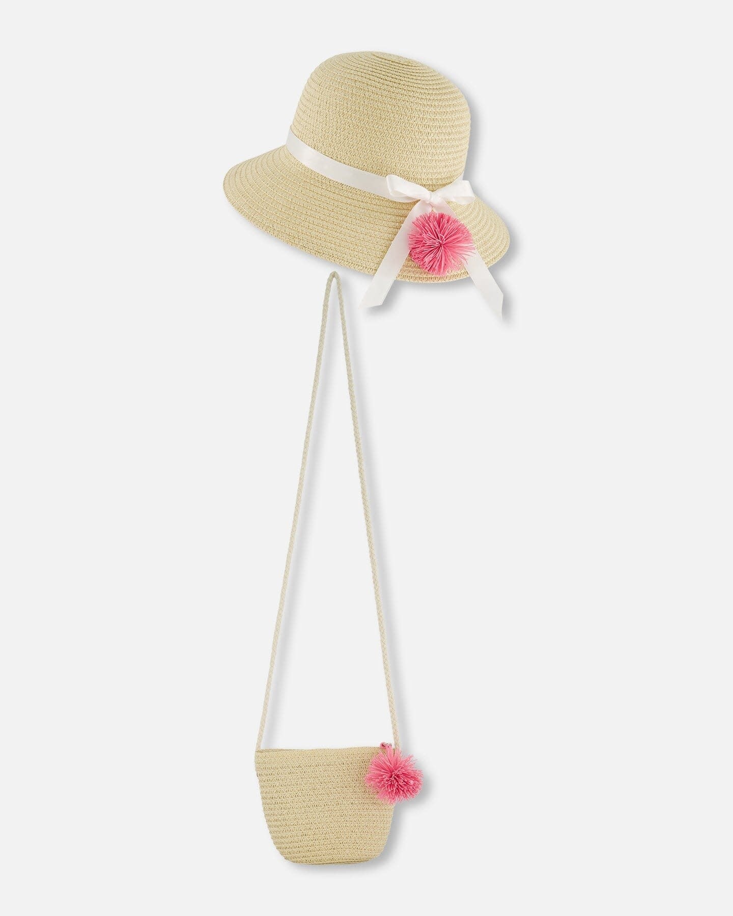 Deux Par Deux Straw Bag And Hat Set -- Straw And Pink Deux Par Deux Straw Bag And Hat Set -- Straw And Pink