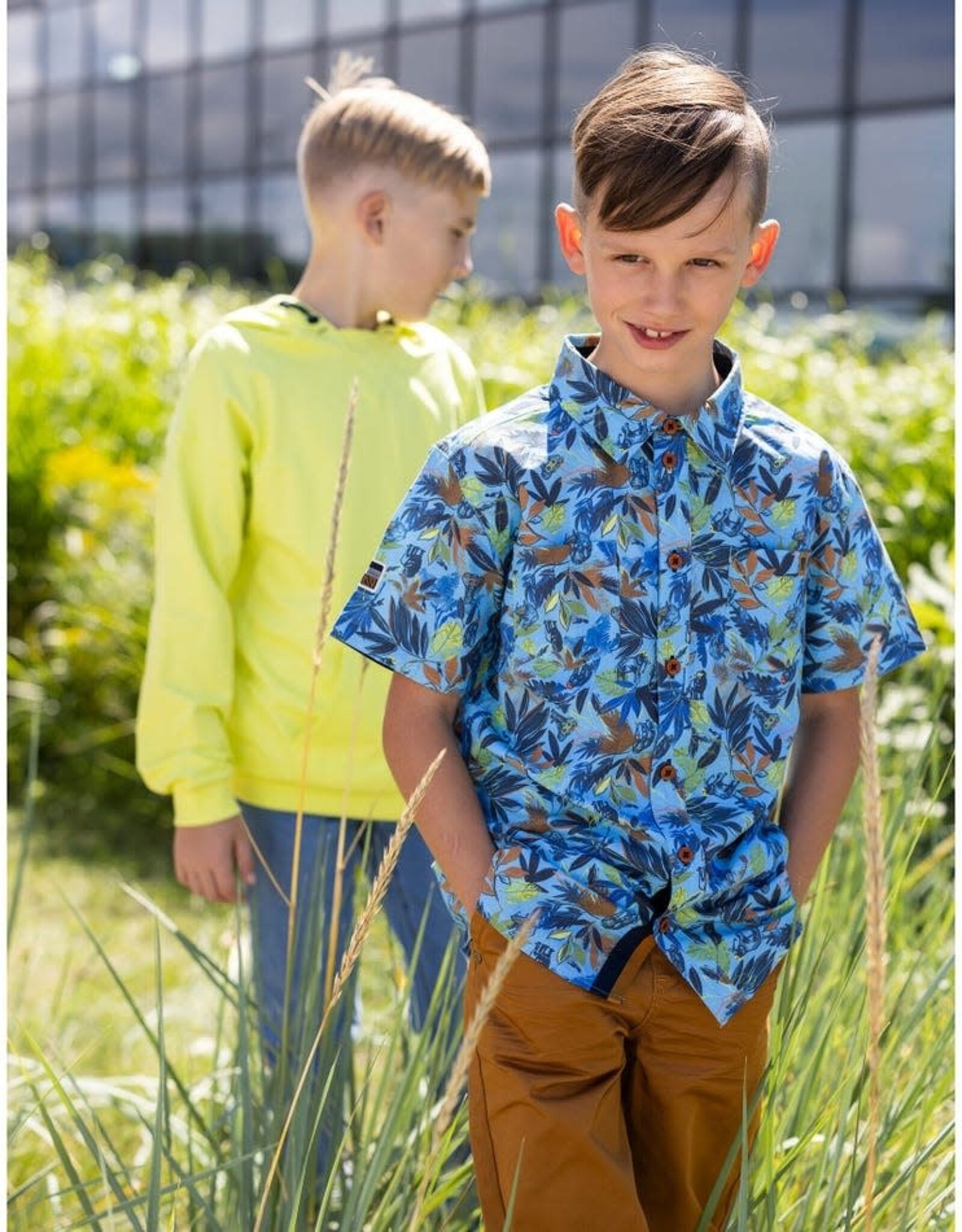 Noruk Safari Color Block Printed Button Up Shirt