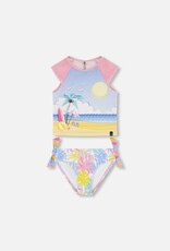 Deux Par Deux Palm Leaves Two Pc Rashguard Swimsuit