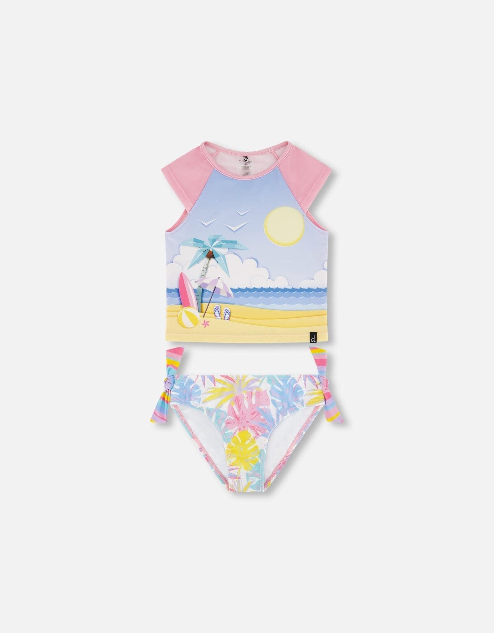 Deux Par Deux Palm Leaves Two Pc Rashguard Swimsuit