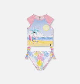 Deux Par Deux Palm Leaves Two Pc Rashguard Swimsuit