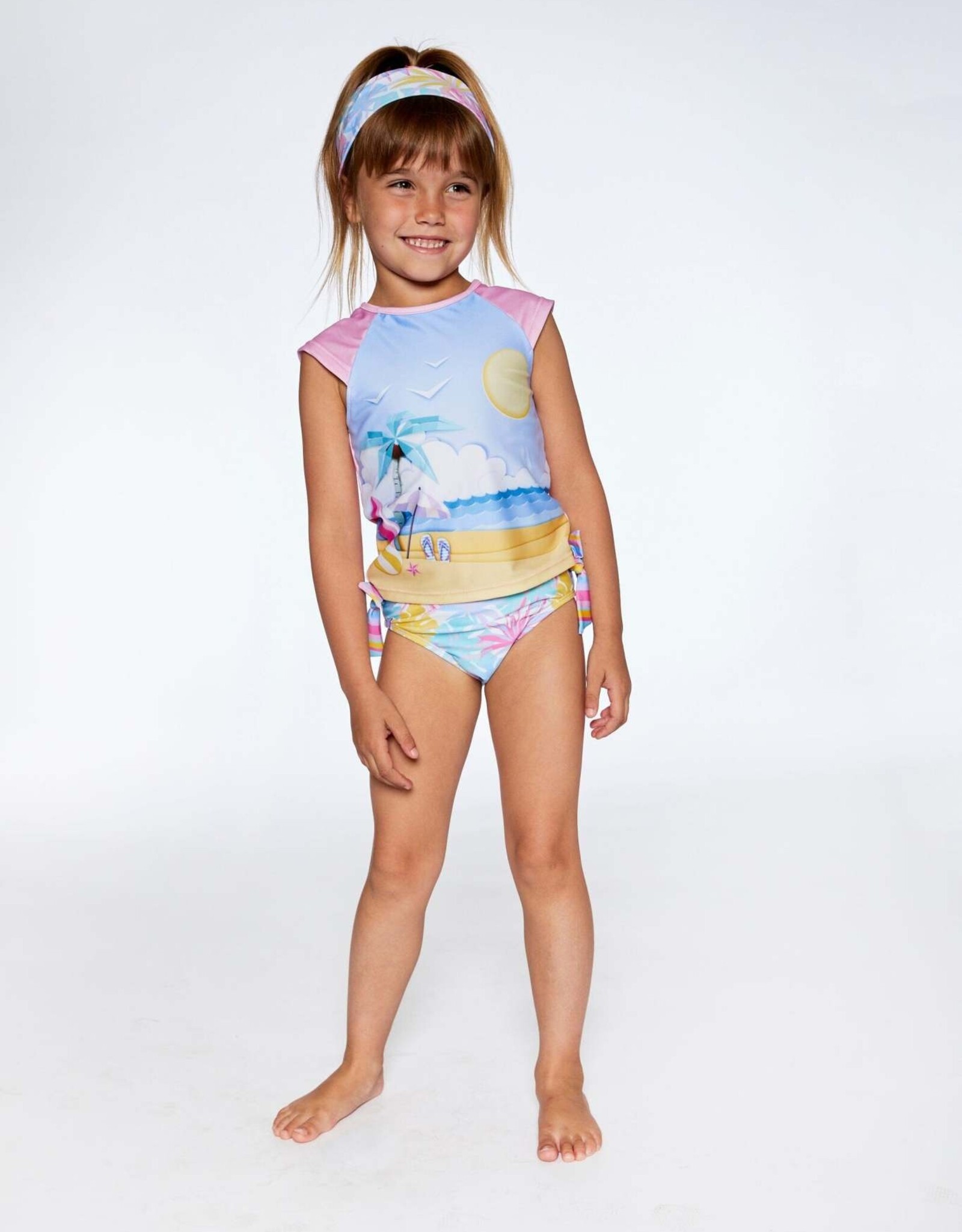 Deux Par Deux Palm Leaves Two Pc Rashguard Swimsuit