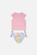 Deux Par Deux Palm Leaves Two Pc Rashguard Swimsuit