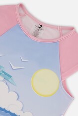Deux Par Deux Palm Leaves Two Pc Rashguard Swimsuit