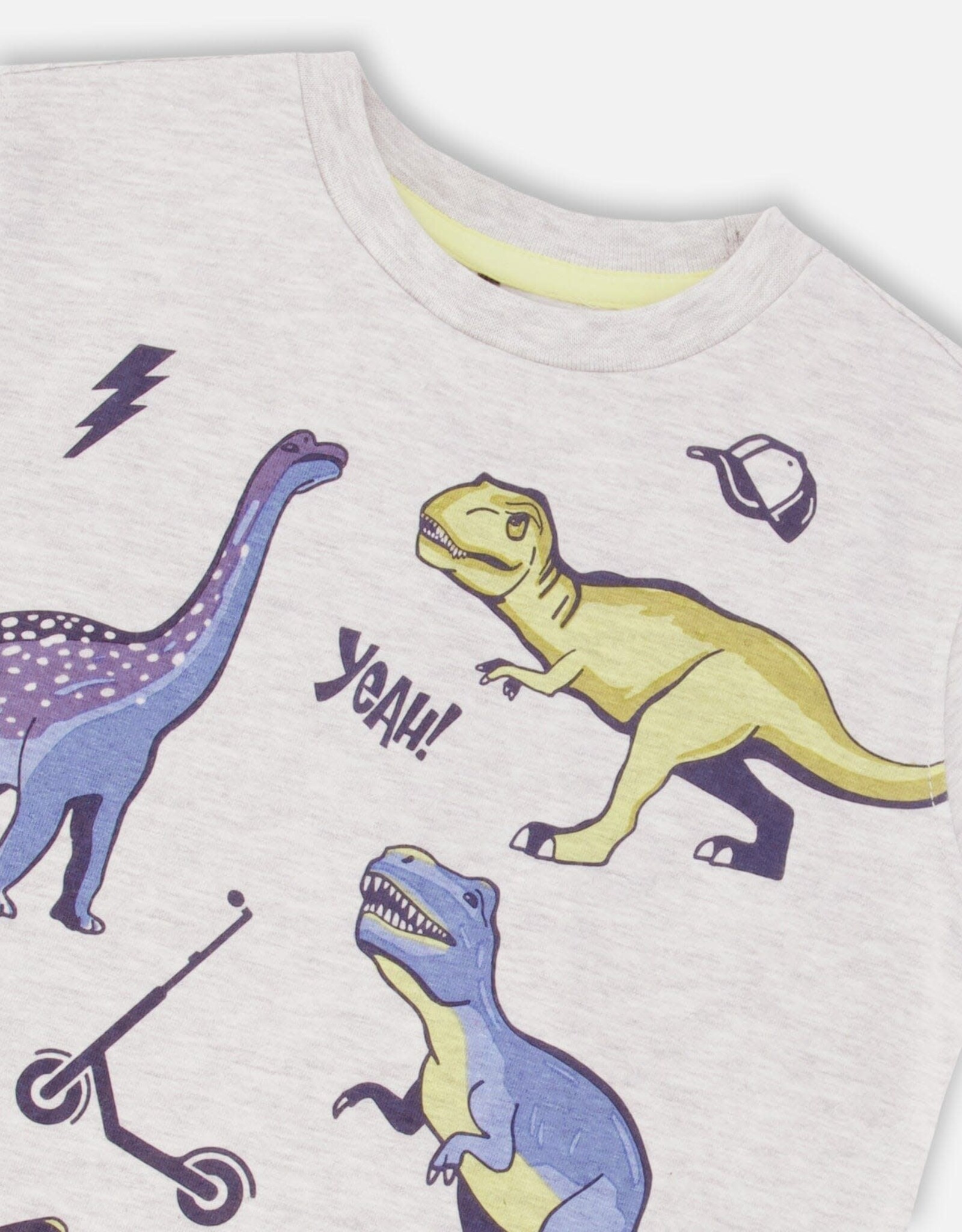 Deux Par Deux Light Grey Dino Print T-Shirt