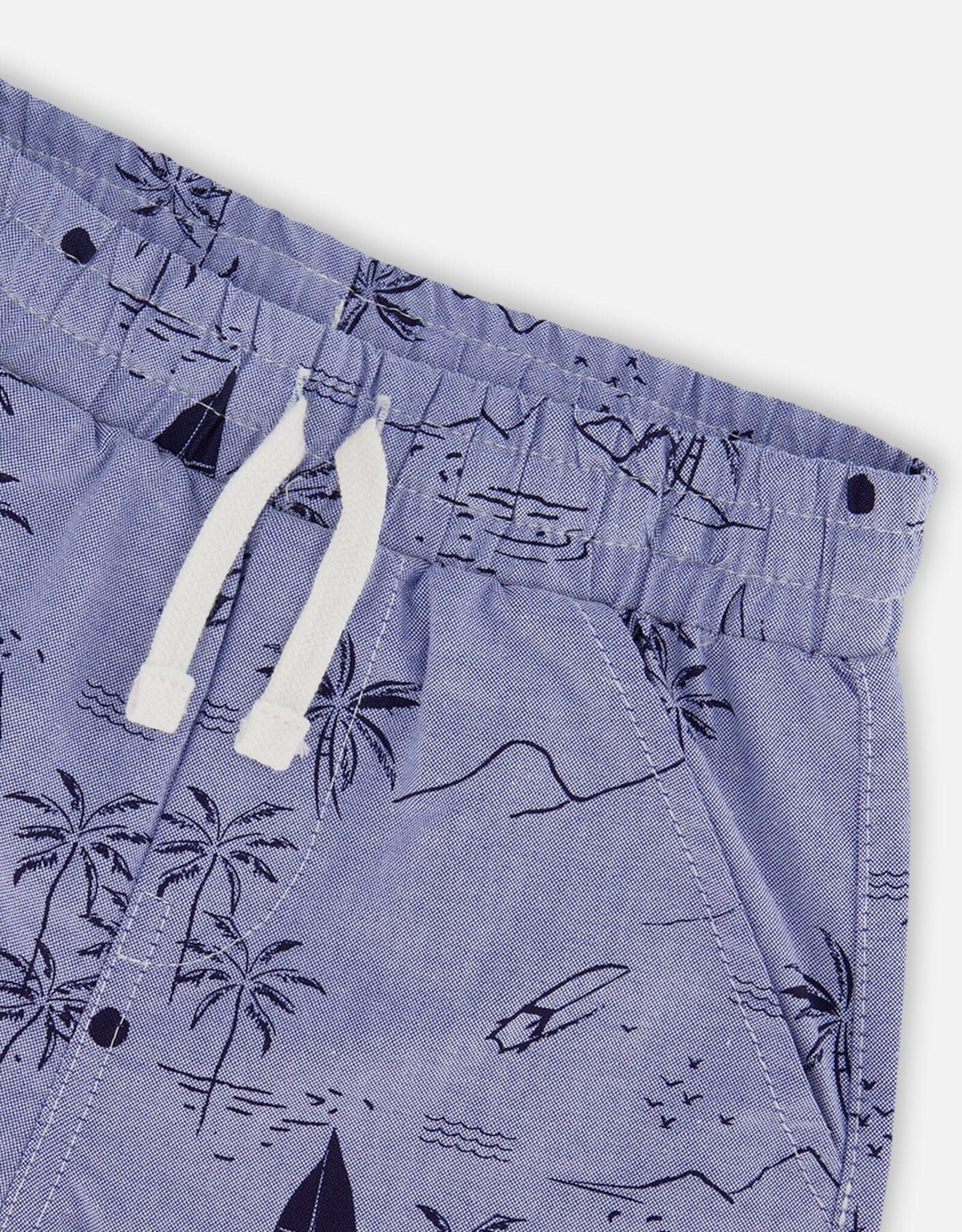 Deux Par Deux Printed Beach Chambray Short