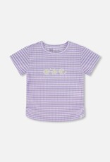 Deux Par Deux Vichy Lilac Crinkle Top w/Flower Applique